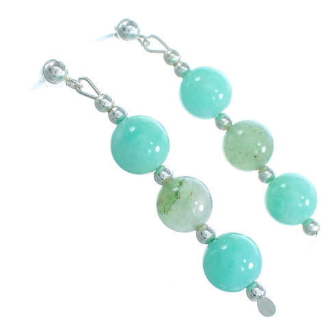 Aventurine And Amazonite Sterling Silver Bead Post Dangle Earrings RX115178